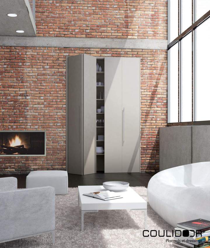 Portes de placard   Open pliante, décor argile, 2 double panneaux, bâti MDF peint, poignées barre